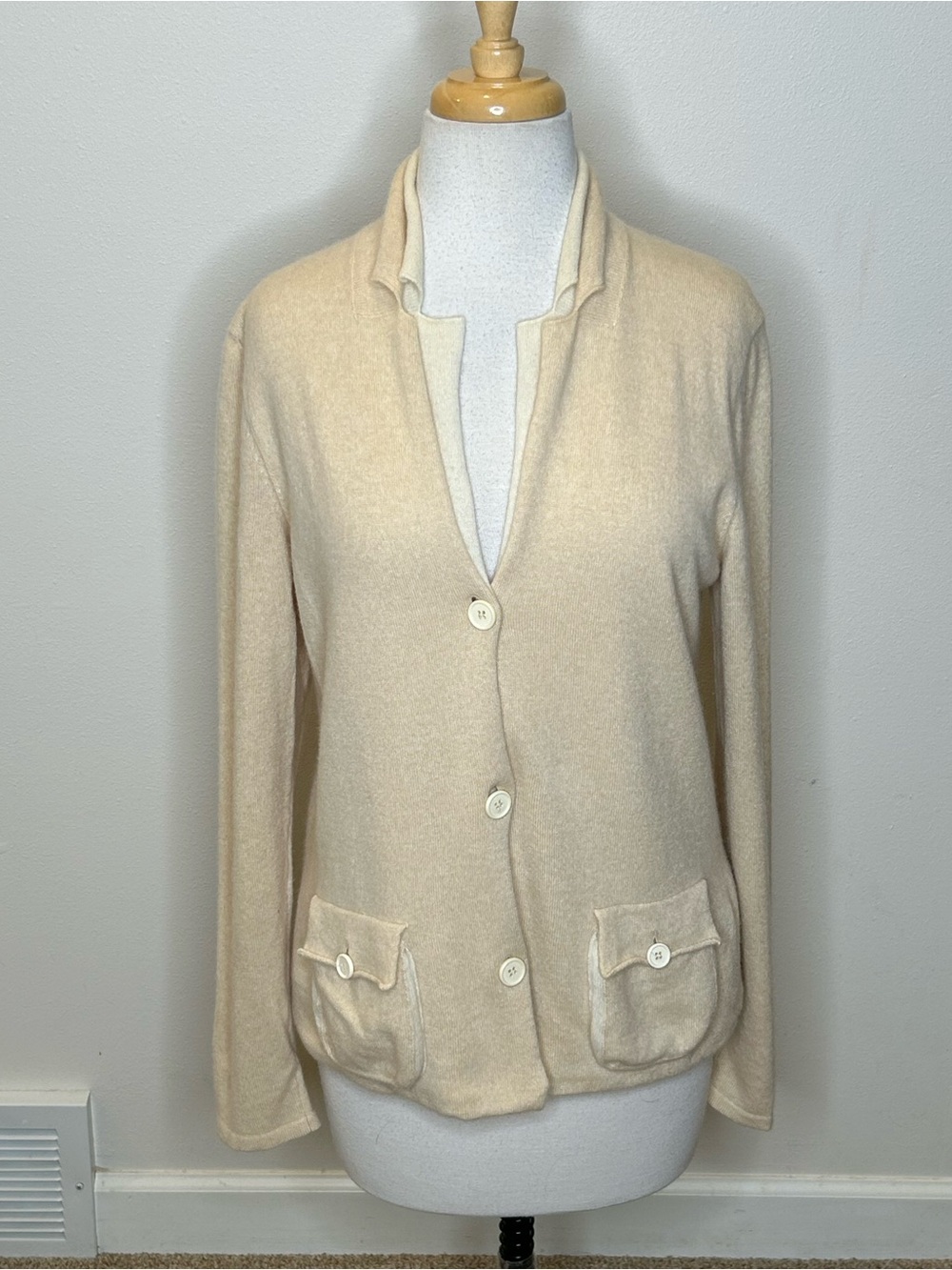 Brunello Cucinelli Cashmere Cream Button-Front Cardigan Size M L Women's